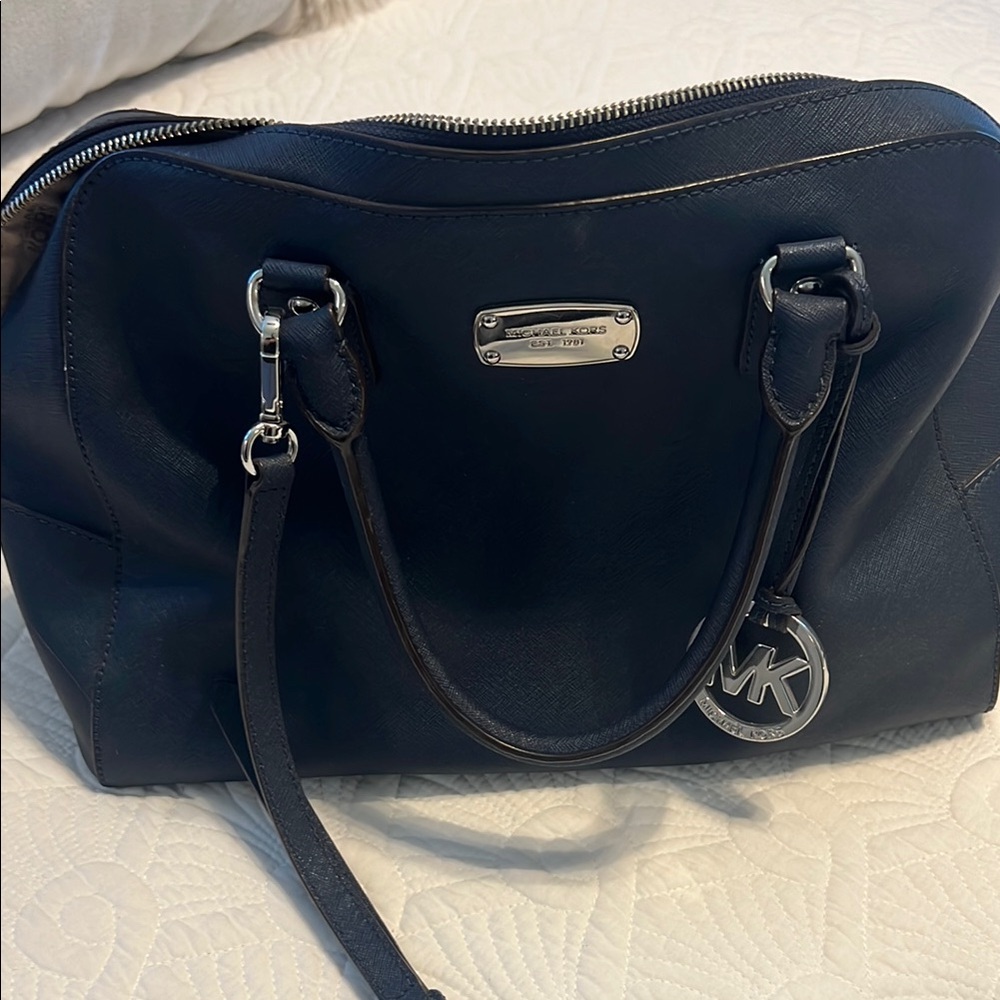 Michael Kors Blue Satchel with Silver Hardware